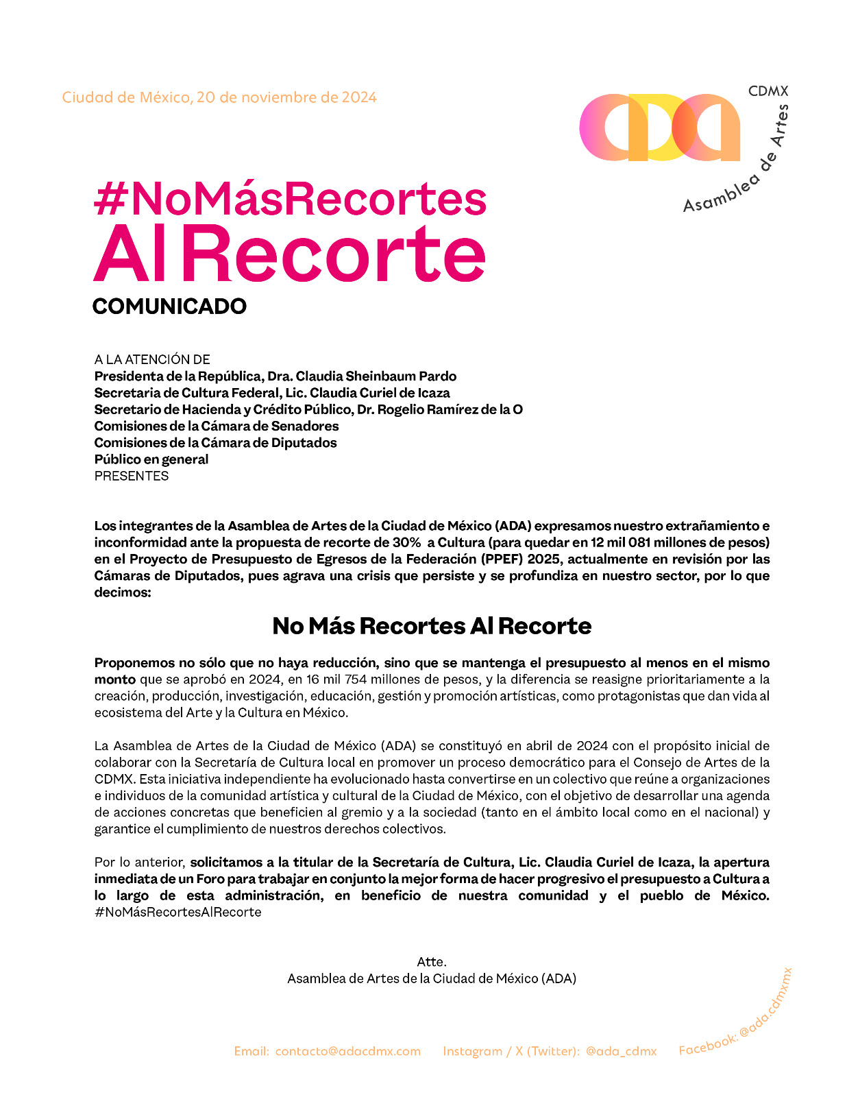 Comunicado Asamblea de Artes CDMX
