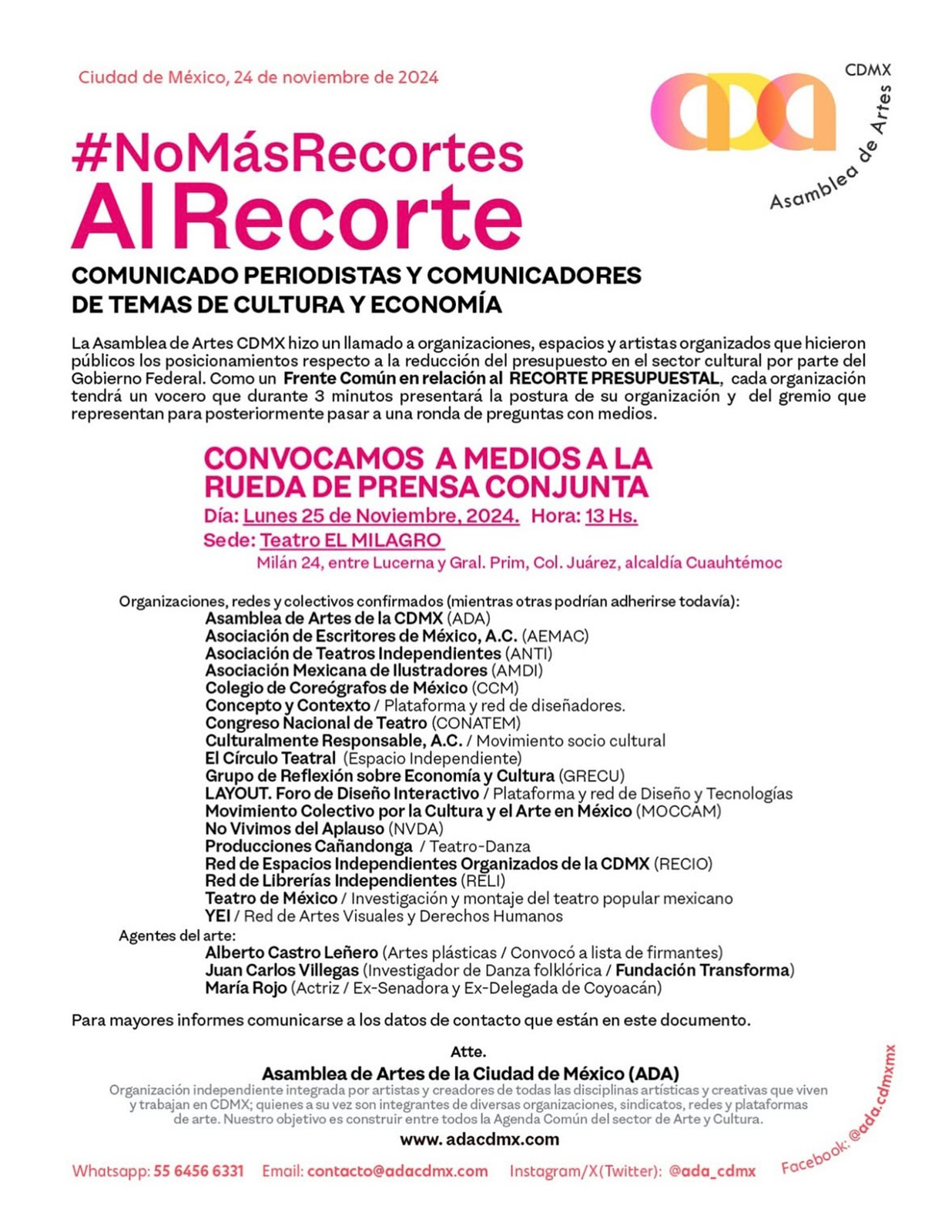 Comunicado Asamblea de Artes CDMX