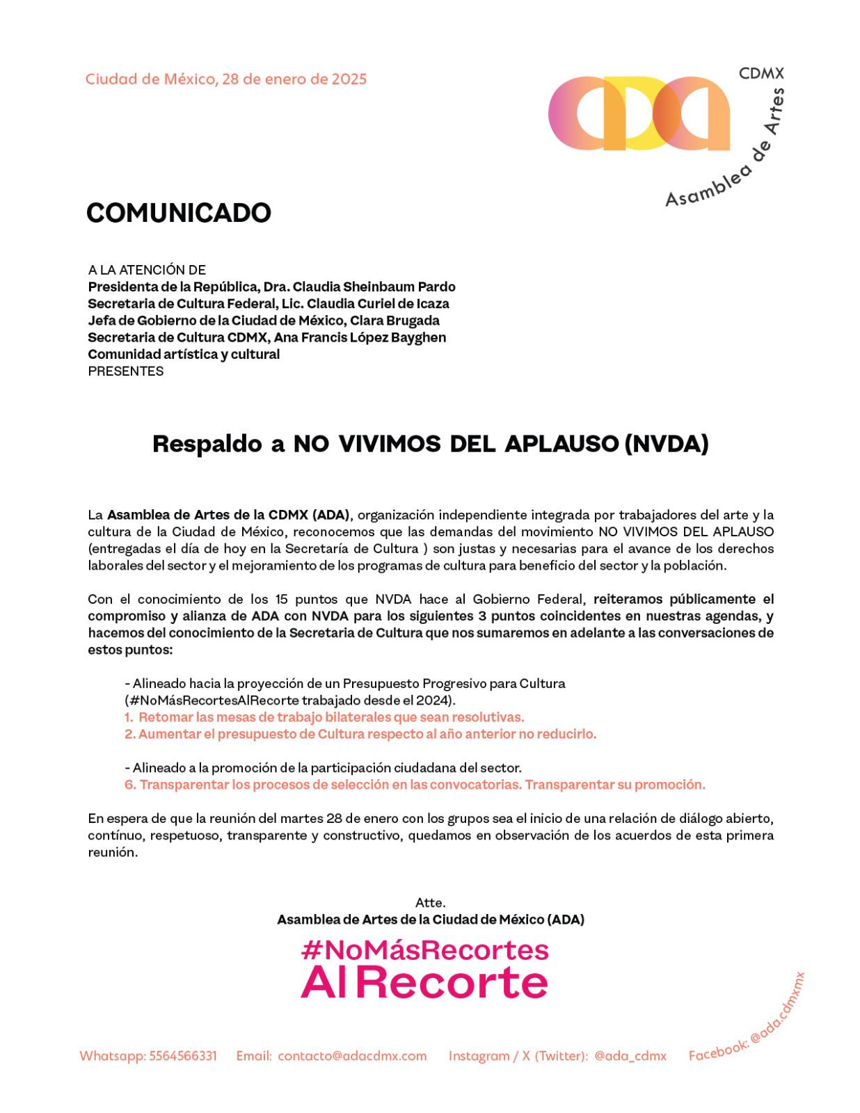 Comunicado Asamblea de Artes CDMX