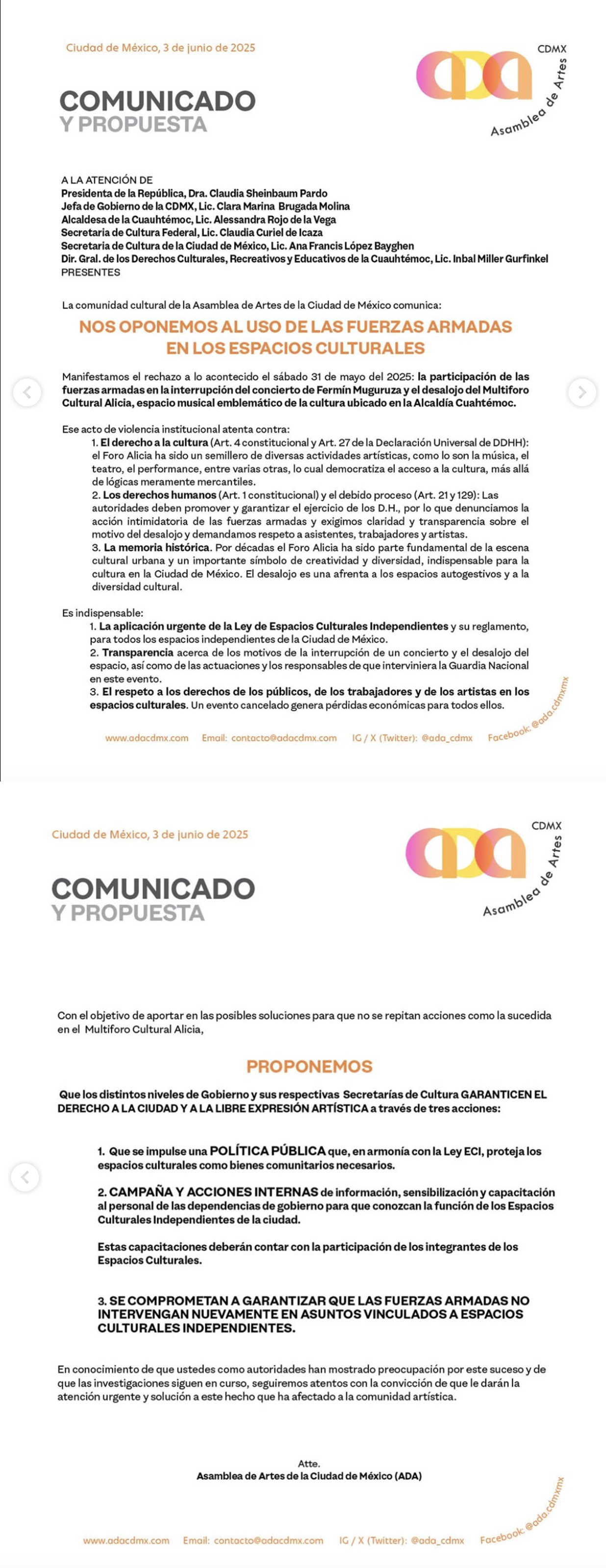 Comunicado Asamblea de Artes CDMX