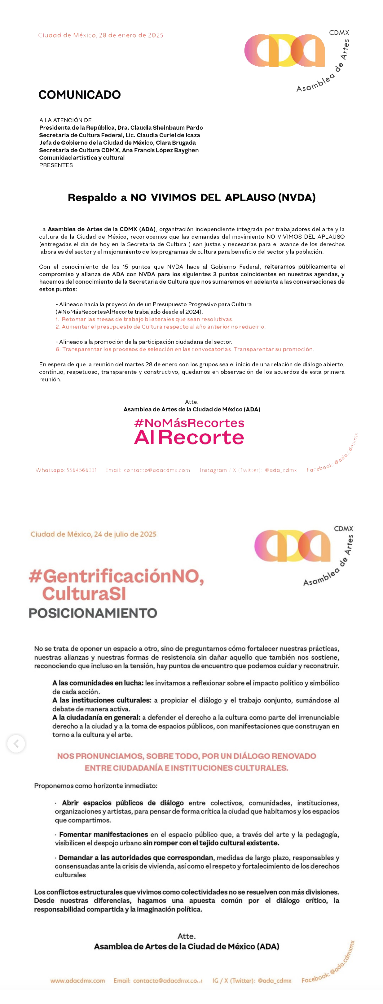 Comunicado Asamblea de Artes CDMX