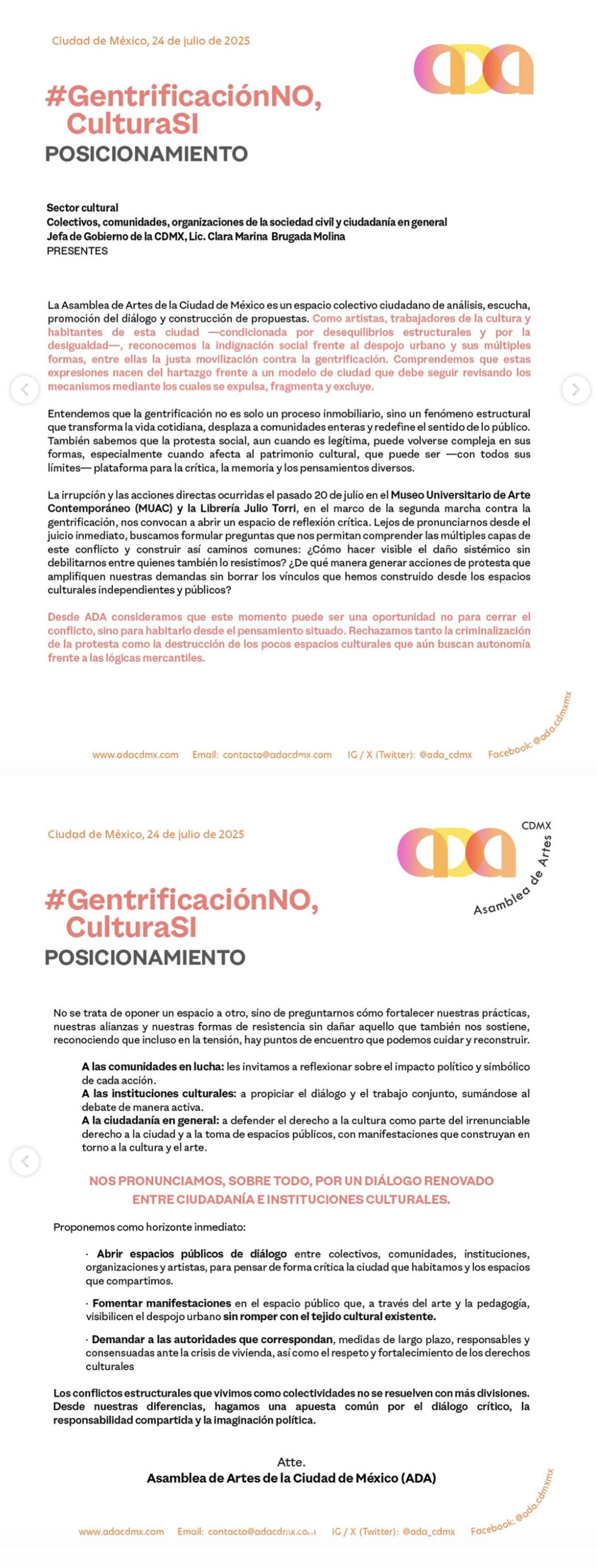 Comunicado Asamblea de Artes CDMX