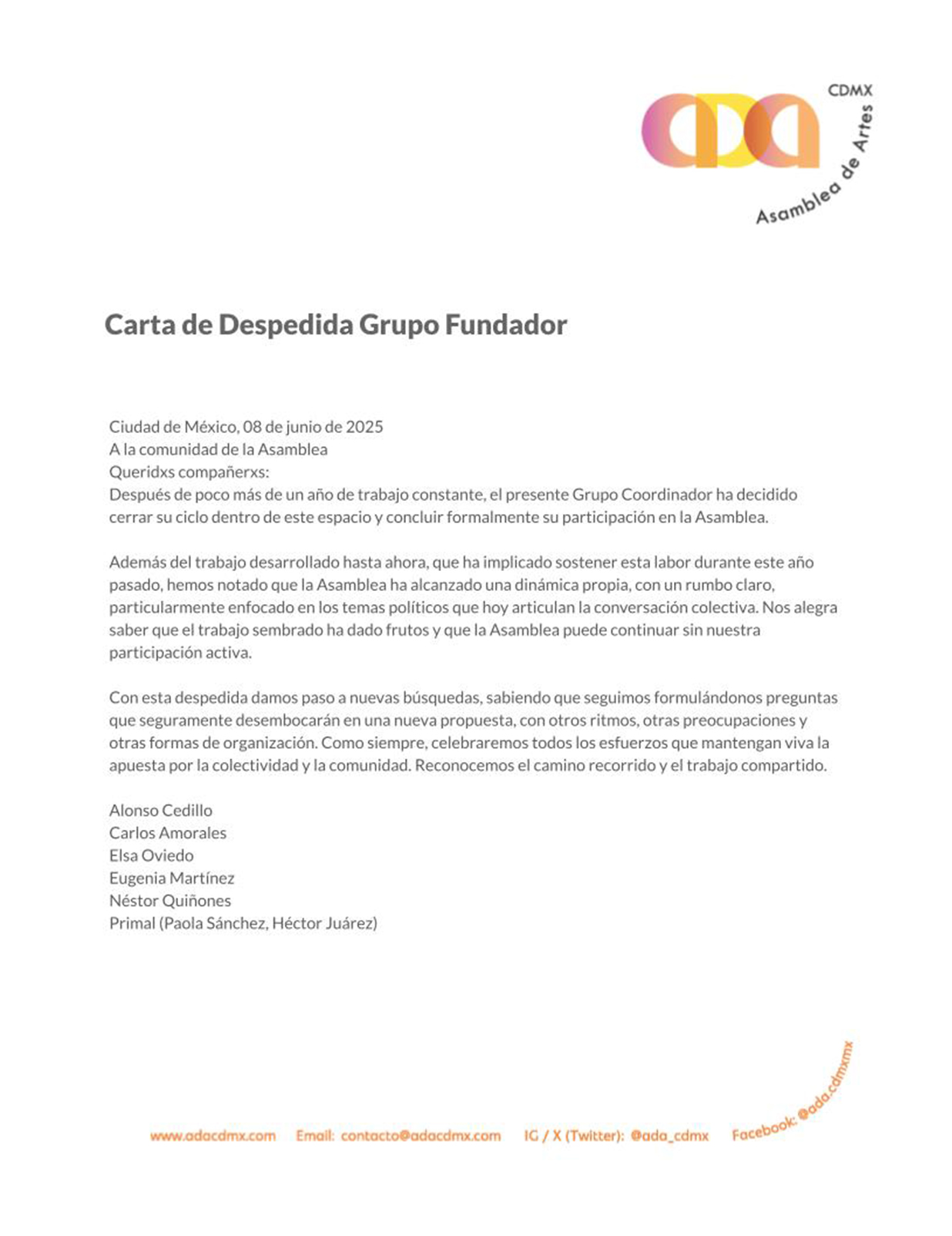 Comunicado Asamblea de Artes CDMX